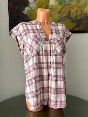 Gap NWT Pink Plaid Short-Sleeve Top, sz L